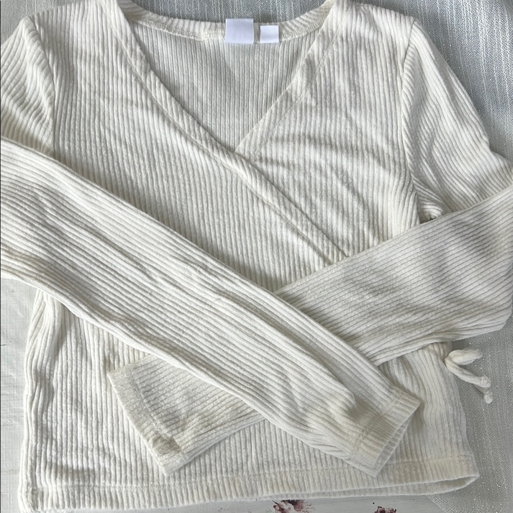 Gap Kids Cream Long Sleeve Ribbed Wrap Top